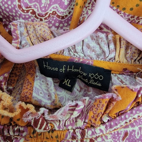 House Of Harlow 1960 Orange Floral Bird Boho Tiered Mini Dress Ruffle Size XL - Picture 3 of 7